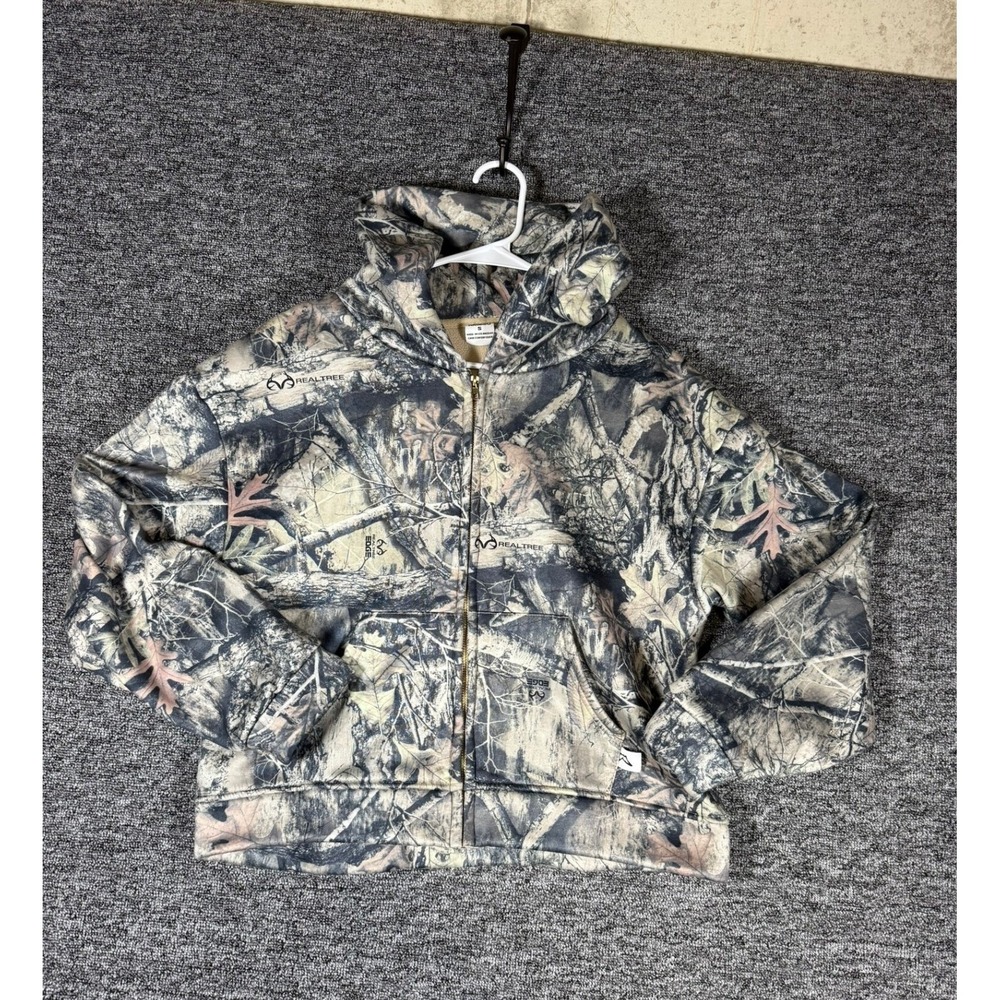 Akimbo Realtree Edge Camo Full Zip Hoodie Fleece Lined Mens Small Brown Grey
